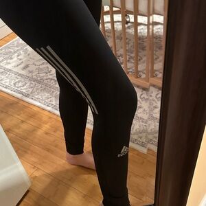 Adidas women Black Leggings with Gray Stripes